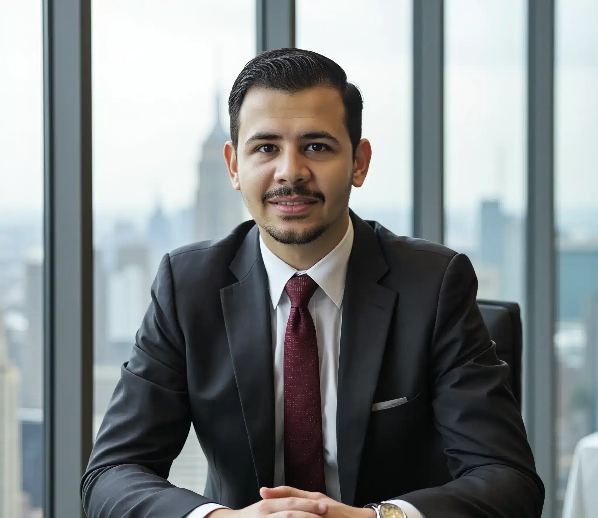 A man wearing suit and sitting in Hisabatk Accounting Firm in UAE